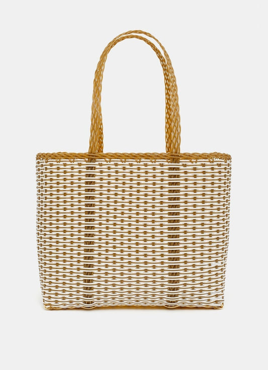 Medium Trama Tote Bag - Tobacco + White