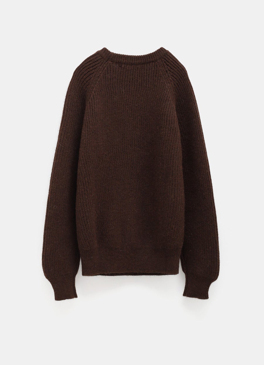 Oversized Ribbed Raglan Alpaca Sweater