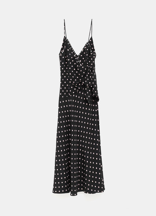 Polka Dot Silk Slip Dress with Bow