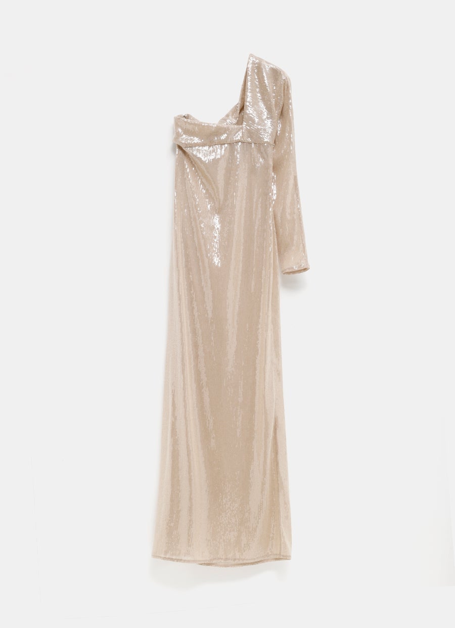 Twist Asymmetrical Glitter Long Dress