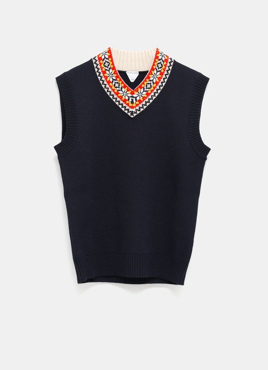 Knit Vest with Jacquard Trim