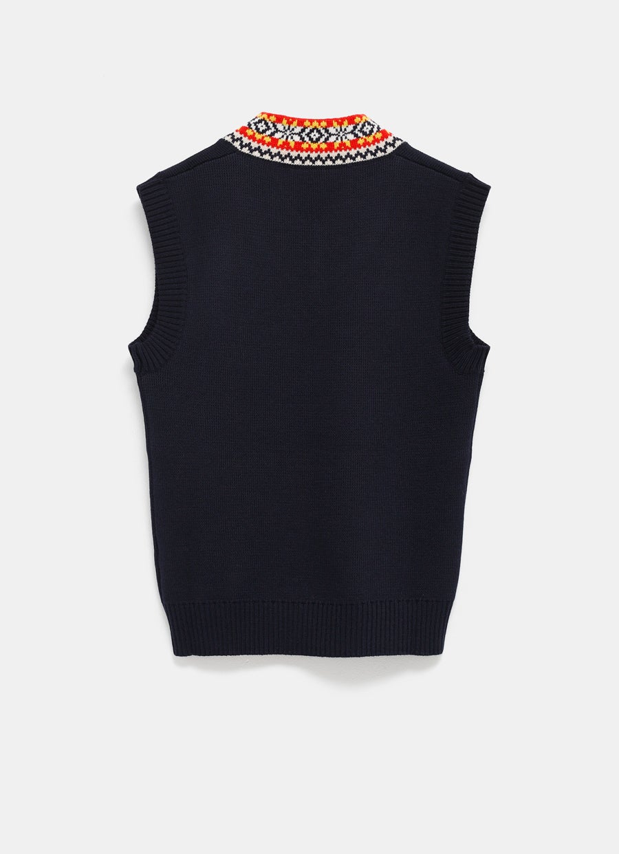 Knit Vest with Jacquard Trim