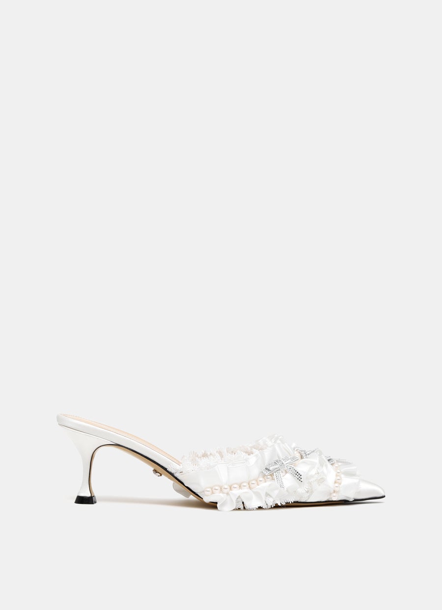 Beauty of Antoinette Ruffled Satin Mules