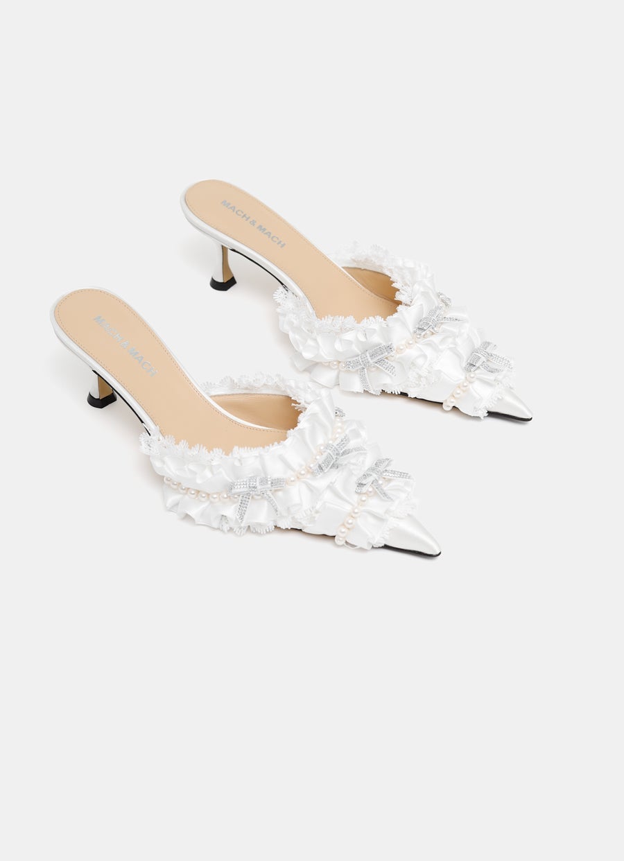 Beauty of Antoinette Ruffled Satin Mules