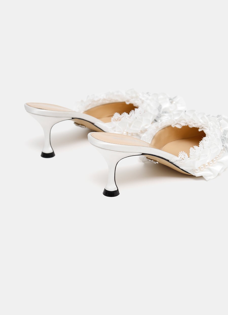 Beauty of Antoinette Ruffled Satin Mules