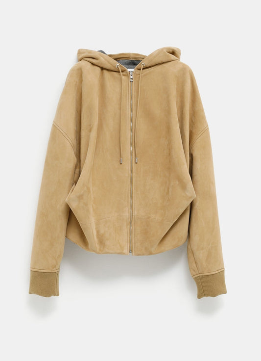 Draped Hoodie in Suede