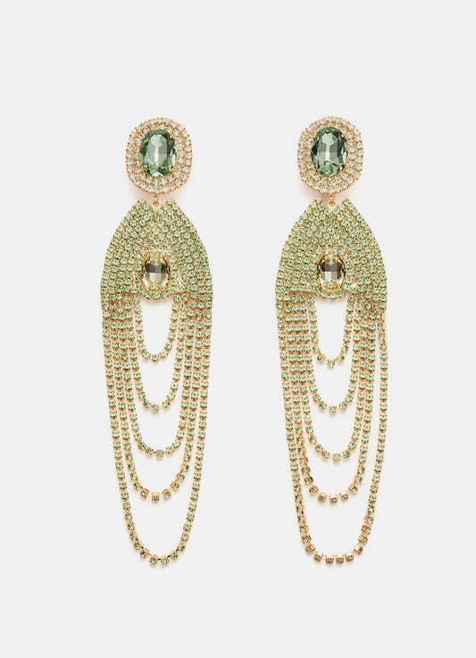 Emerald Crystal Dangle Loop Earrings