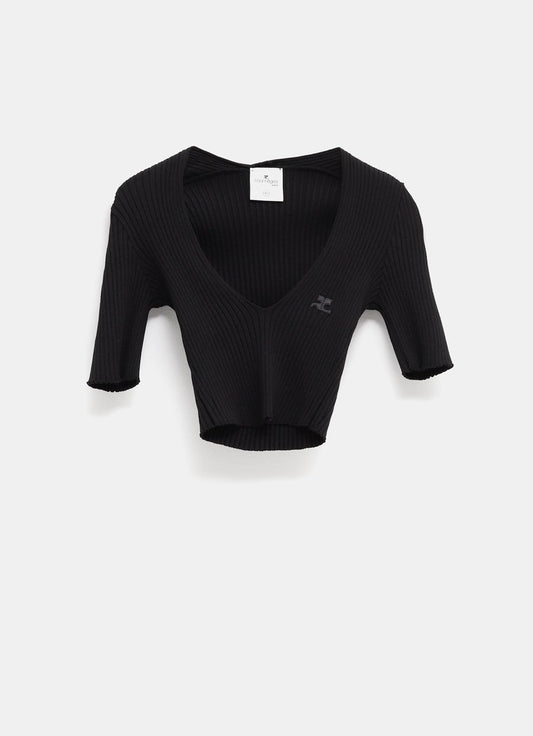 V-Neck Rib Knit Cropped Sweater