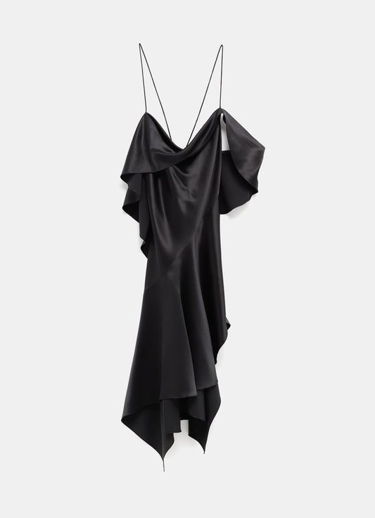 Asymmetric Draped Dress in Satin