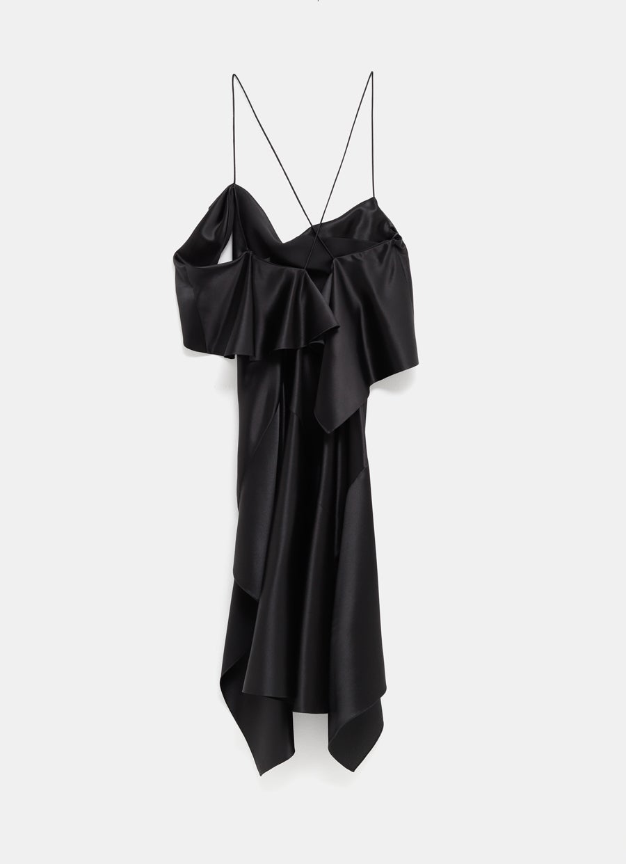 Asymmetric Draped Dress in Satin