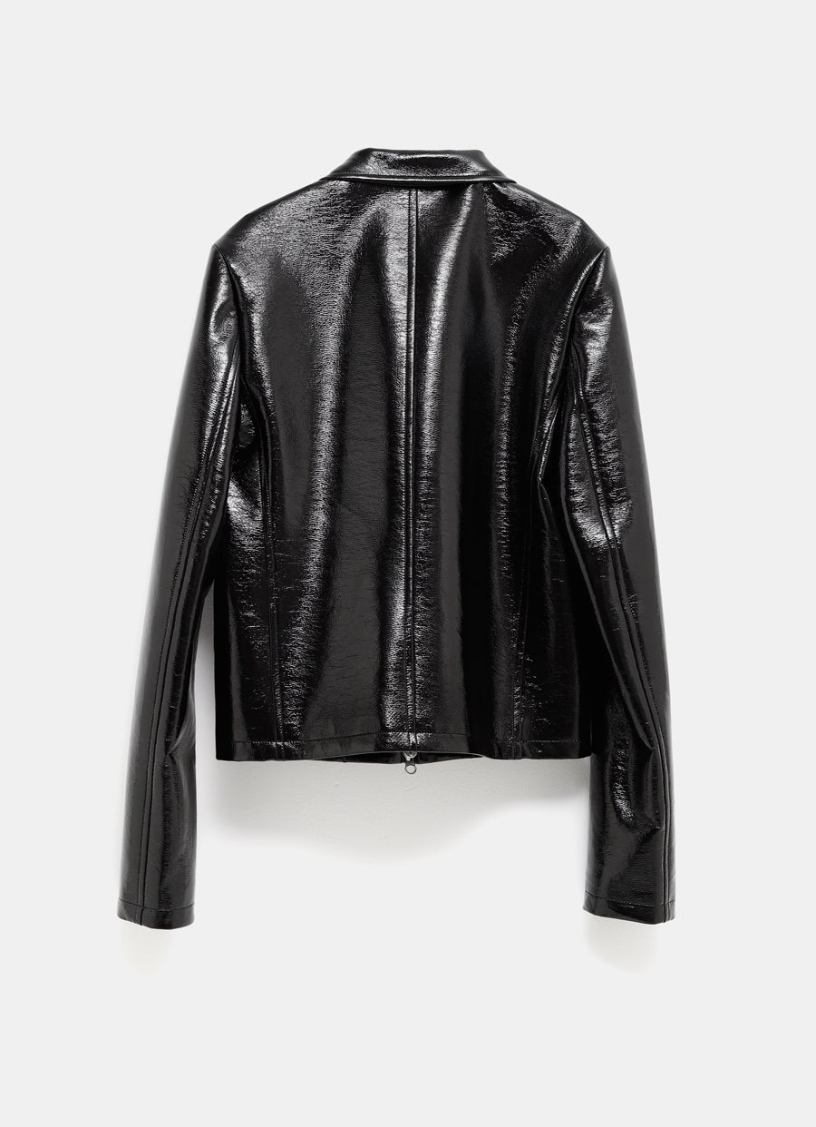 Zipped Vinyl Biker Jacket for Men