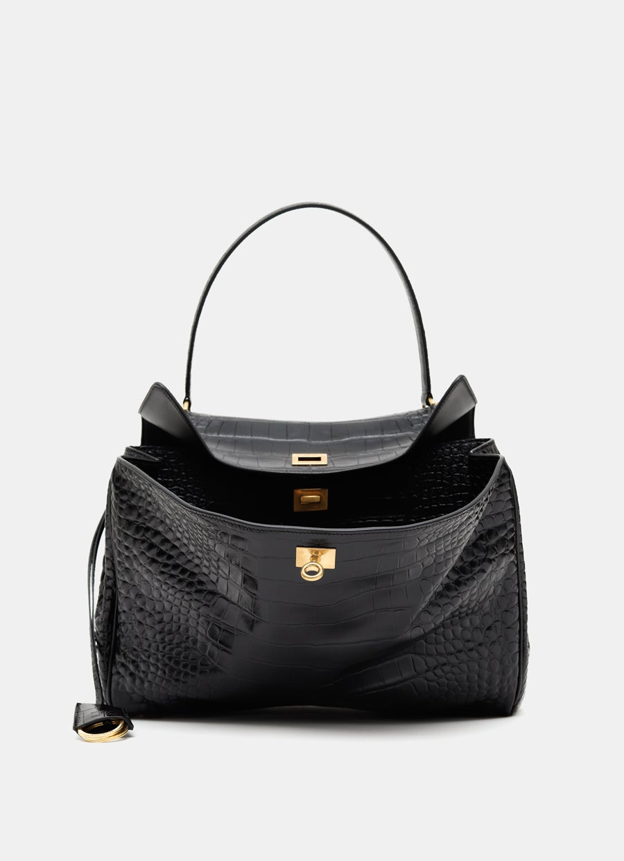 Rodeo Medium Handbag in Croc Embossed Calfskin