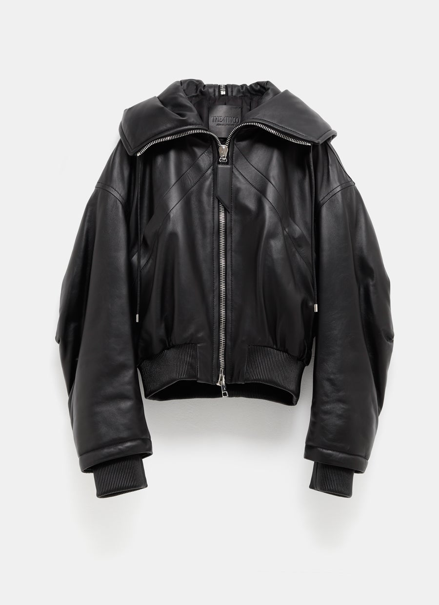 Leather Bomber Hoodie