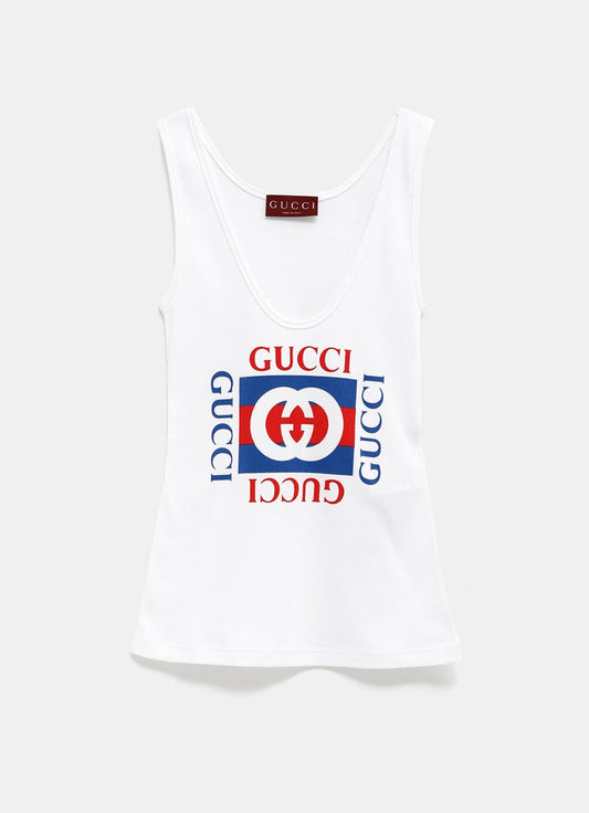 Rib Cotton Tank Top with Gucci Print