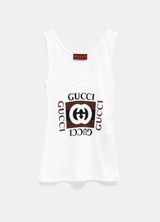 Rib Cotton Tank Top with Gucci Print