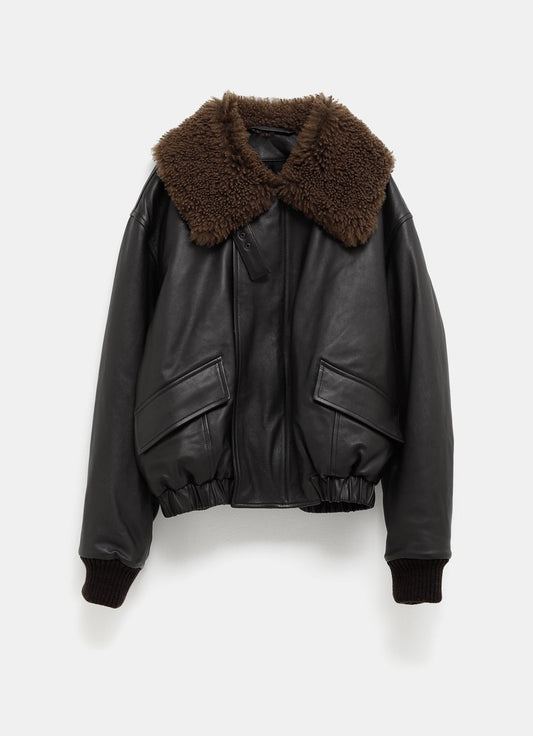 Leather Blouson with Shearling Collar