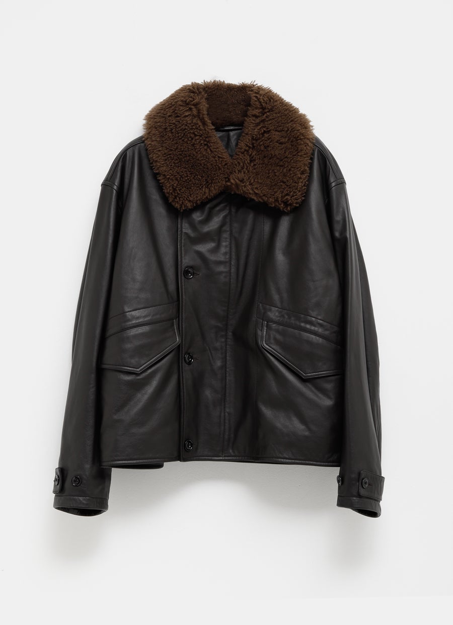 Leather Blouson with Shearling Collar