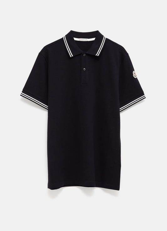 Striped Trim Cotton Piquet Polo Shirt