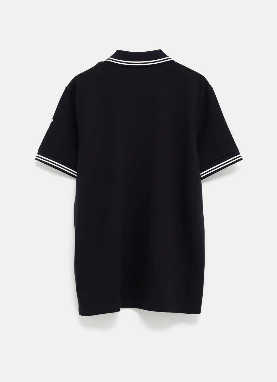 Striped Trim Cotton Piquet Polo Shirt